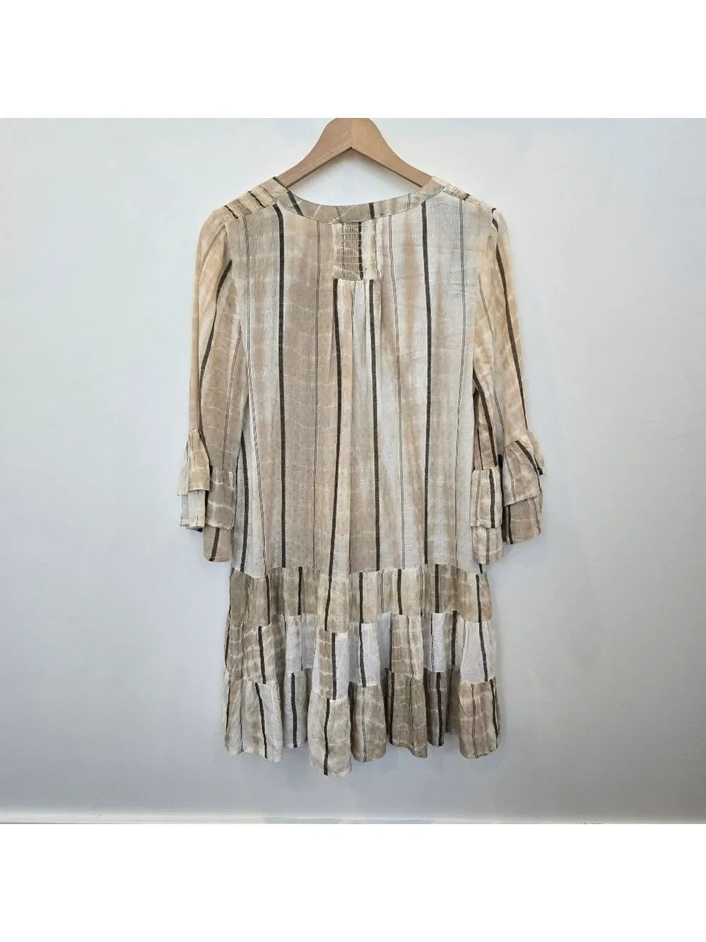 Spiaggia Dolce Striped Beige and White Ruffle Beach Swim Coverup Dress XS